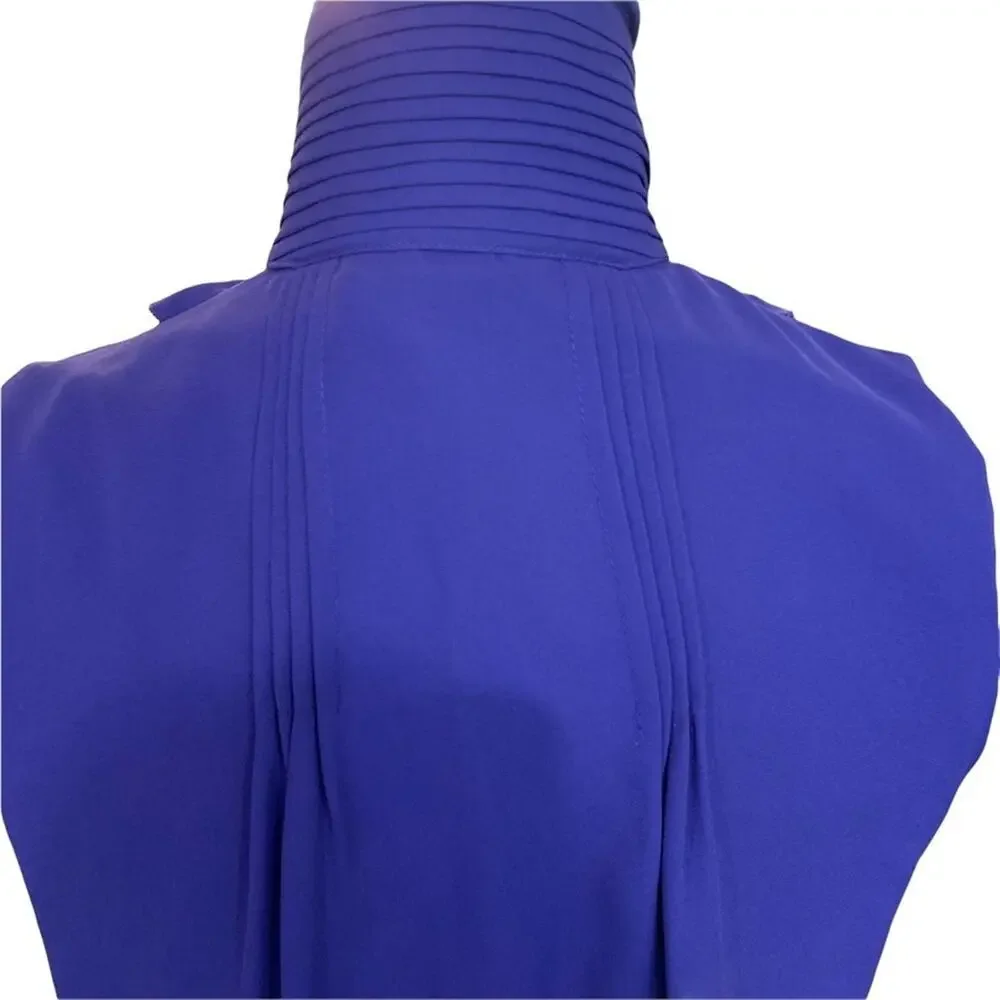 GREYUN bright blue ruffle front sleeveless mini dress Size Small. Fully lined - Picture 6 of 10